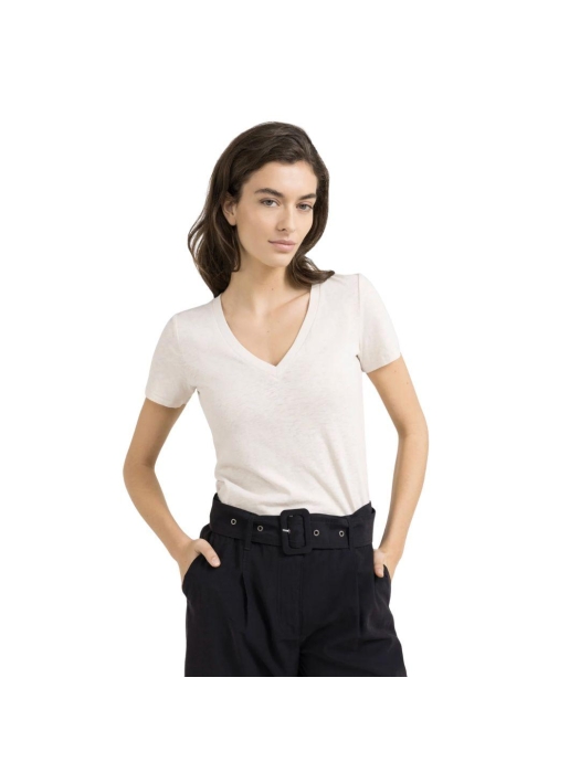 Yaya Short sleeve V-neck t-shirt wi 99067 Cloud creme white