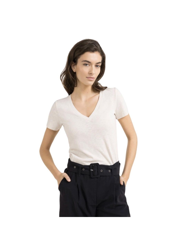 Yaya Short sleeve V-neck t-shirt wi 99067 Cloud creme white