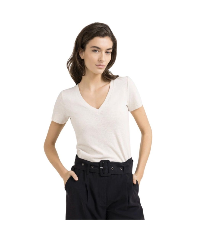 Yaya Short sleeve V-neck t-shirt wi 99067 Cloud creme white