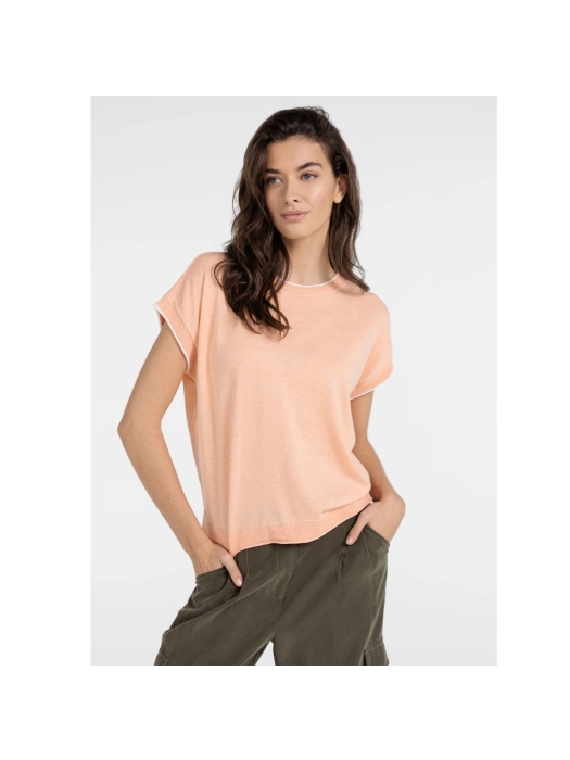 Yaya Knitted sweater with rolled ed 3103072 Peach palazzo orange mel