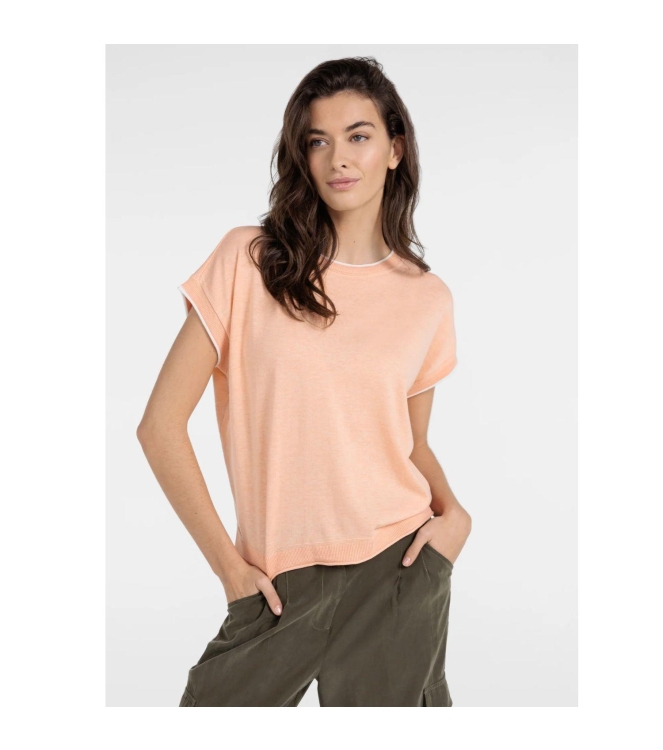 Yaya Knitted sweater with rolled ed 3103072 Peach palazzo orange mel