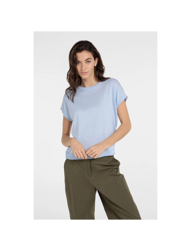 Yaya Knitted sweater with rolled ed 990732 Light blue mel