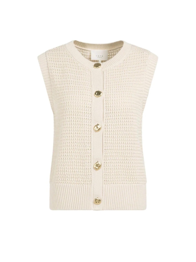 Yaya Textured sleeveless cardigan w 99058 Creme beige