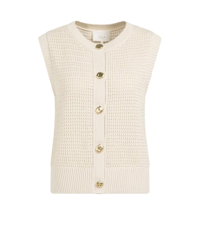 Yaya Textured sleeveless cardigan w 99058 Creme beige