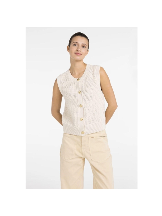Yaya Textured sleeveless cardigan w 99058 Creme beige