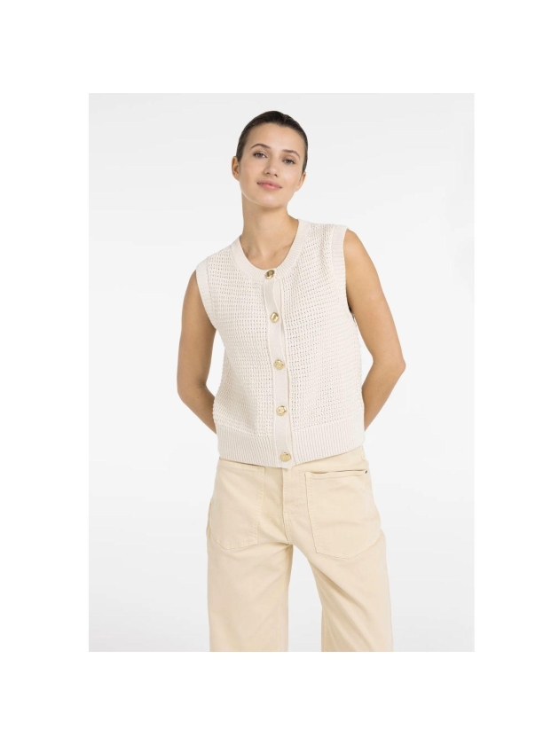Yaya Textured sleeveless cardigan w 99058 Creme beige