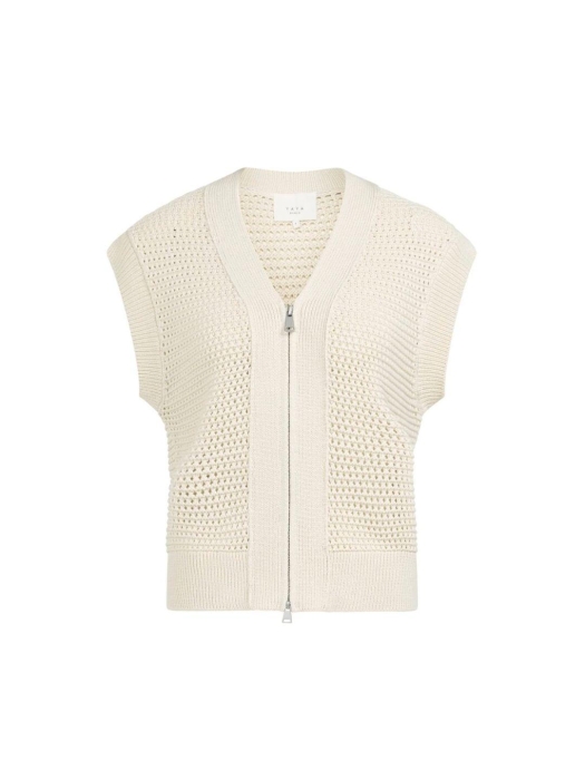 Yaya Mesh stitch sleeveless cardiga 99058 Creme beige
