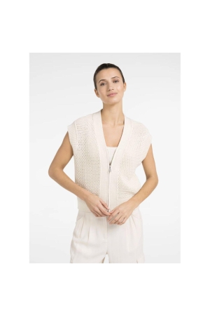 Yaya Mesh stitch sleeveless cardiga 99058 Creme beige