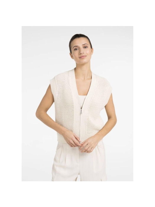 Yaya Mesh stitch sleeveless cardiga 99058 Creme beige