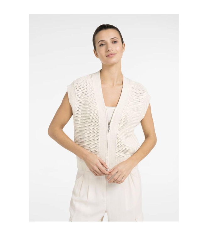 Yaya Mesh stitch sleeveless cardiga 99058 Creme beige
