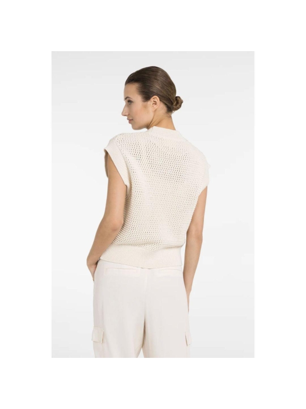 Yaya Mesh stitch sleeveless cardiga 99058 Creme beige