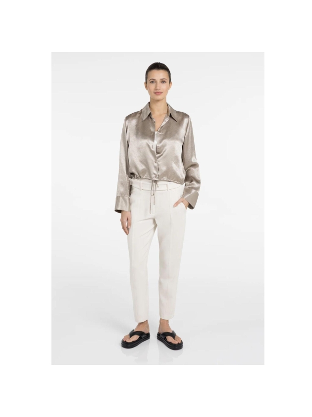 Yaya Crinkle blouse with drawstring 61104 Crockery brown