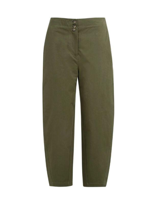 Yaya High waist barrel leg trousers 99065 Army green