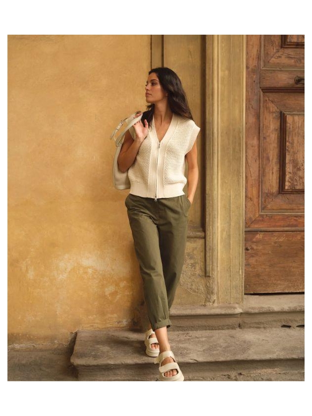 Yaya High waist barrel leg trousers 99065 Army green