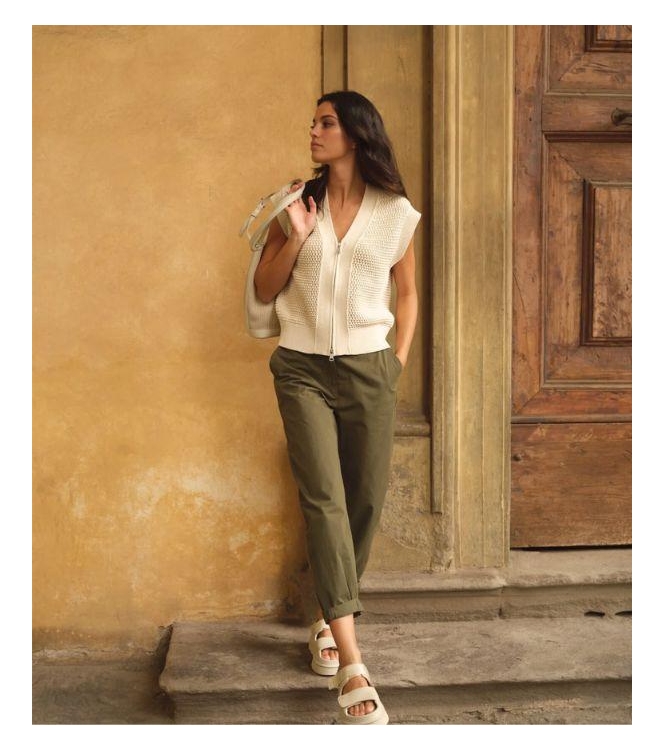 Yaya High waist barrel leg trousers 99065 Army green