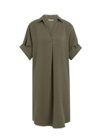 Yaya V-neck dress with pleated slee 99065 Army green