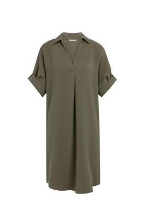 Yaya V-neck dress with pleated slee 99065 Army green