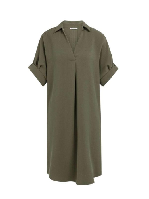 Yaya V-neck dress with pleated slee 99065 Army green