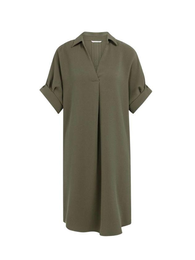 Yaya V-neck dress with pleated slee 99065 Army green