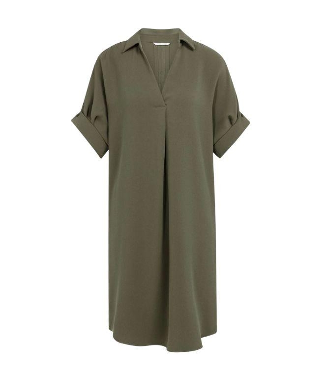 Yaya V-neck dress with pleated slee 99065 Army green