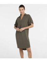 Yaya V-neck dress with pleated slee 99065 Army green