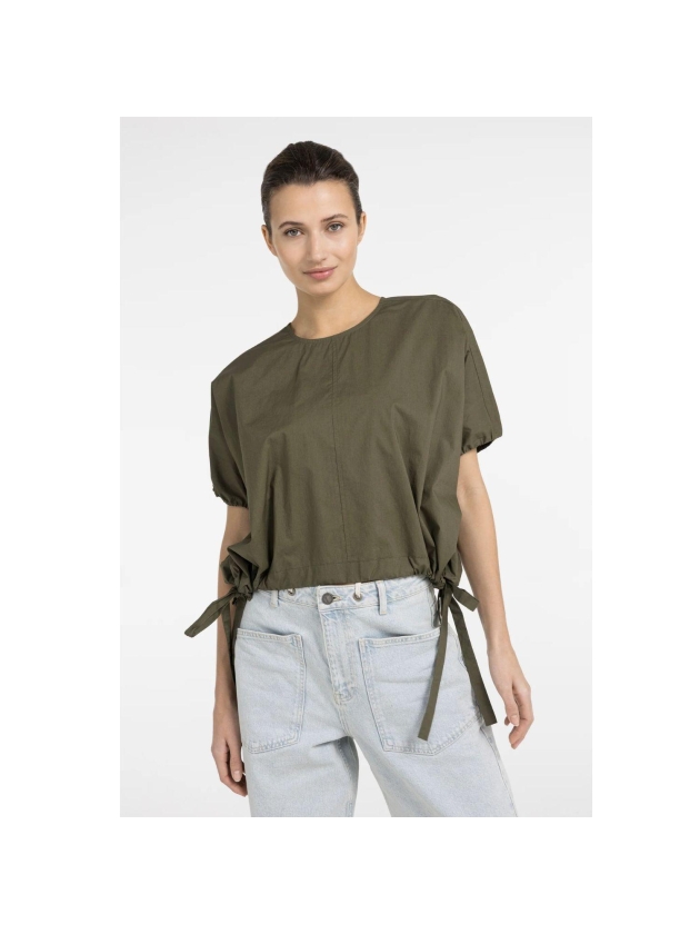 Yaya Boxy top with adjustable waist 99065 Army green