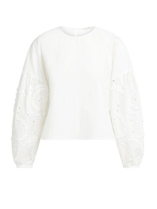 Yaya Top with embroidered sleeve 99066 Snowfade white