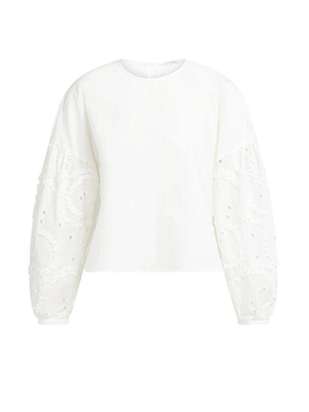Yaya Top with embroidered sleeve 99066 Snowfade white