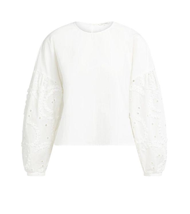 Yaya Top with embroidered sleeve 99066 Snowfade white