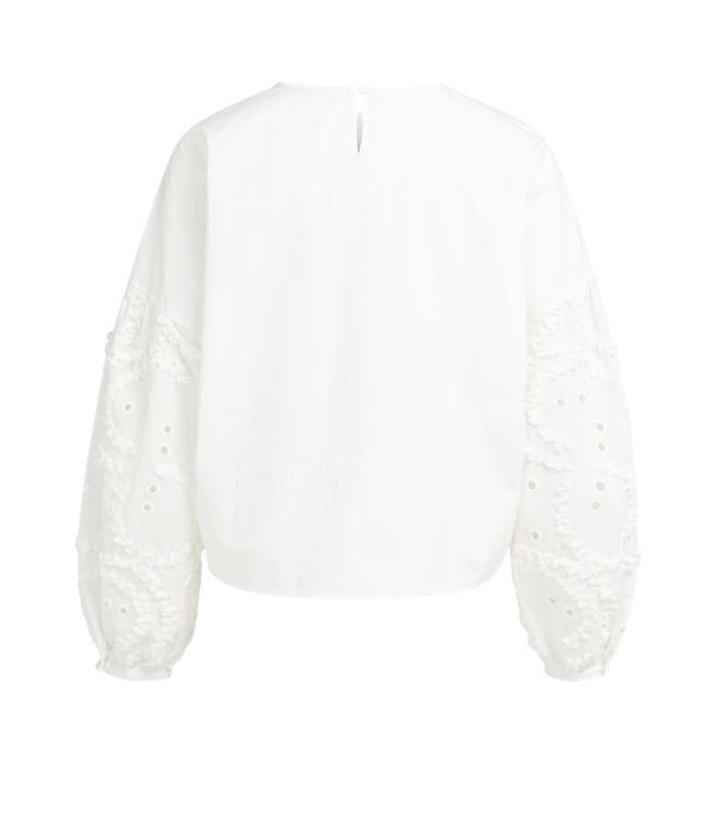 Yaya Top with embroidered sleeve 99066 Snowfade white