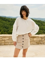 Yaya Top with embroidered sleeve 99066 Snowfade white
