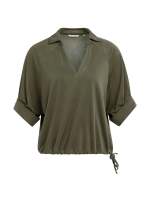 Yaya Jersey top with pleated sleeve 99065 Army green
