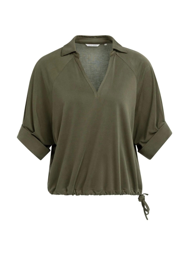 Yaya Jersey top with pleated sleeve 99065 Army green
