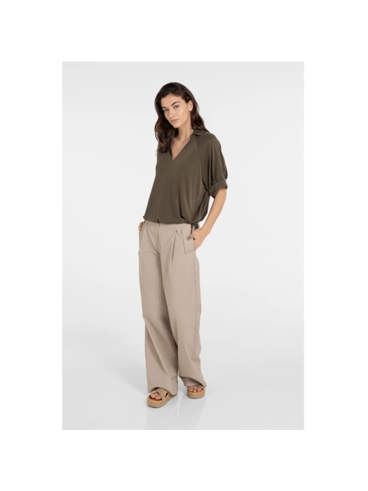 Yaya Jersey top with pleated sleeve 99065 Army green