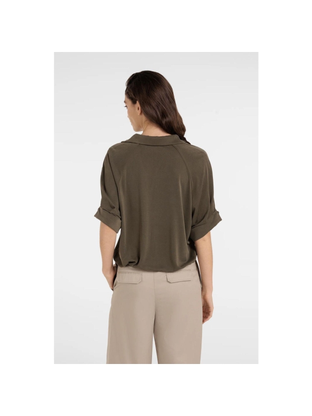 Yaya Jersey top with pleated sleeve 99065 Army green