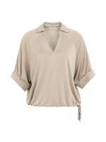 Yaya Jersey top with pleated sleeve 61104 Crockery brown