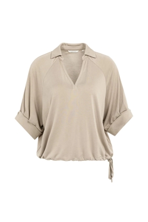 Yaya Jersey top with pleated sleeve 61104 Crockery brown