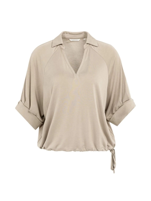 Yaya Jersey top with pleated sleeve 61104 Crockery brown