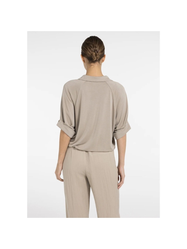 Yaya Jersey top with pleated sleeve 61104 Crockery brown