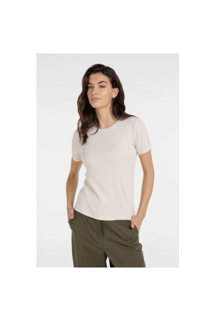Yaya T-shirt with mesh edge 99058 Creme beige