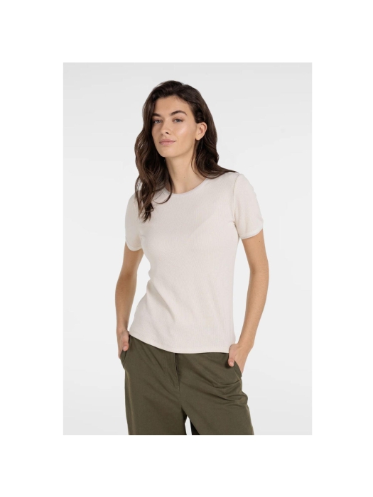Yaya T-shirt with mesh edge 99058 Creme beige
