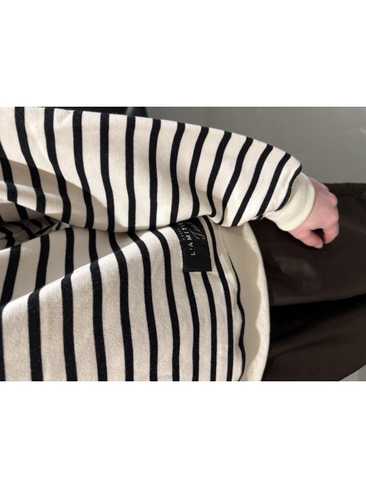 Haute L Amitie Stripe Application Sweat Offwhite Black