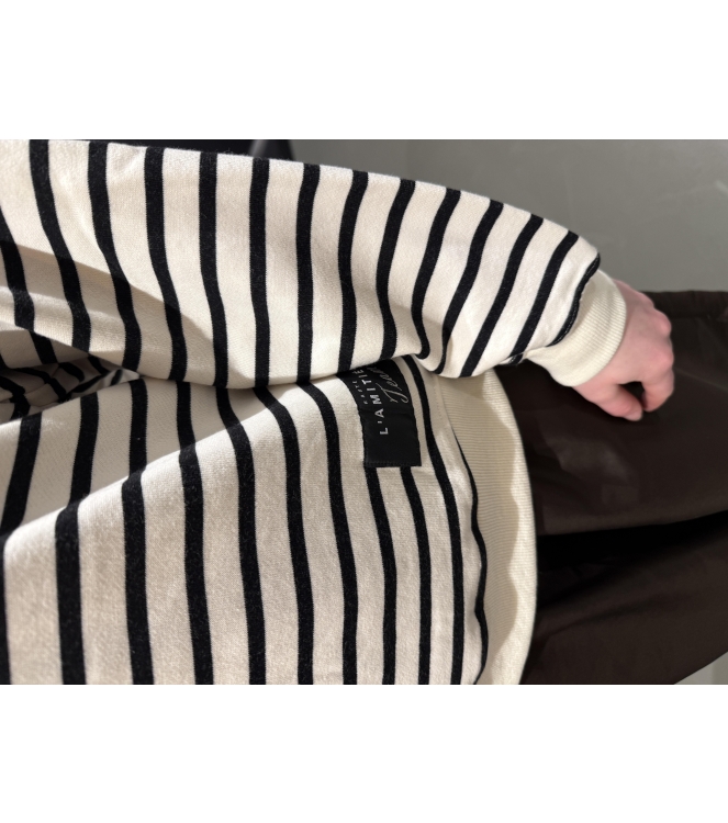 Haute L Amitie Stripe Application Sweat Offwhite Black