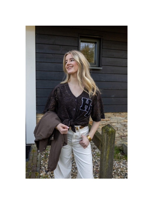 Haute L Amitie Court Lace Tee Mocca