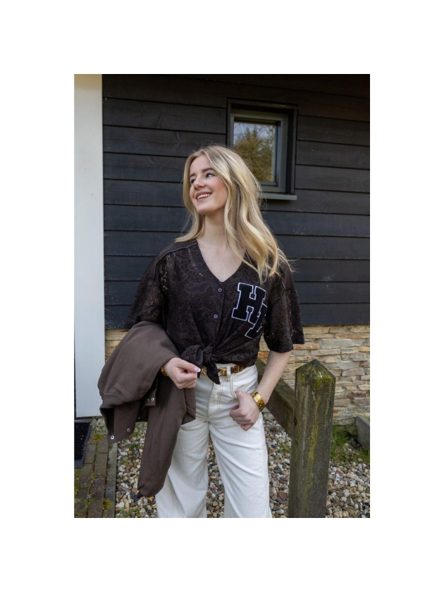 Haute L Amitie Court Lace Tee Mocca