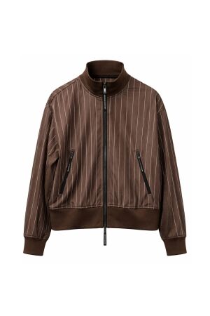 Haute L Amitie Pin Stripe Zip Sweat Mocca