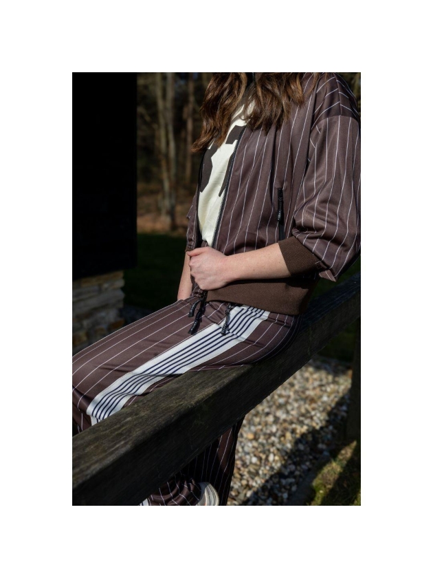 Haute L Amitie Baggy Pin Stripe Track Tall Pants Mocca