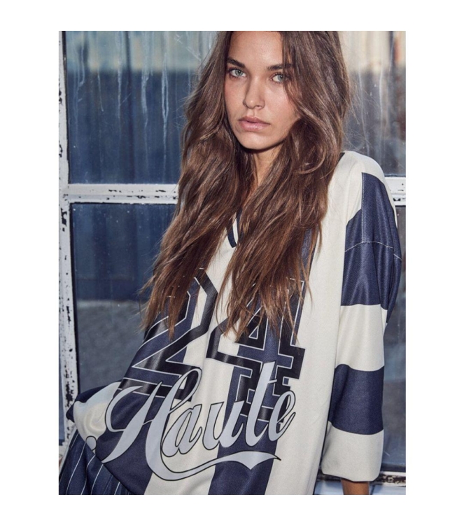 Haute L Amitie Haute 24 Stripe Blouse Navy/ Pearl