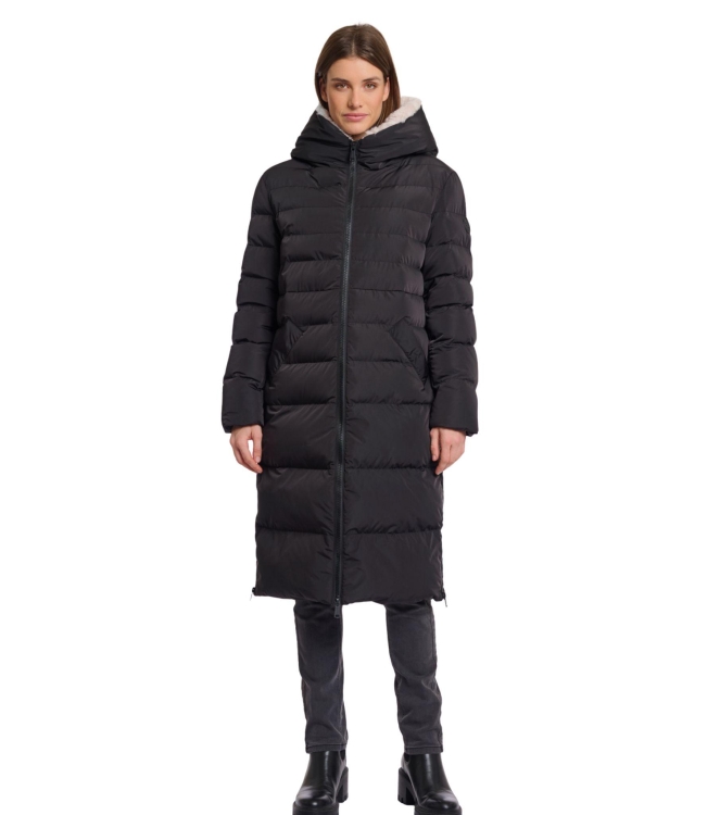 Rino en Pelle Long padded hooded coat with faux fur 10793 black stone