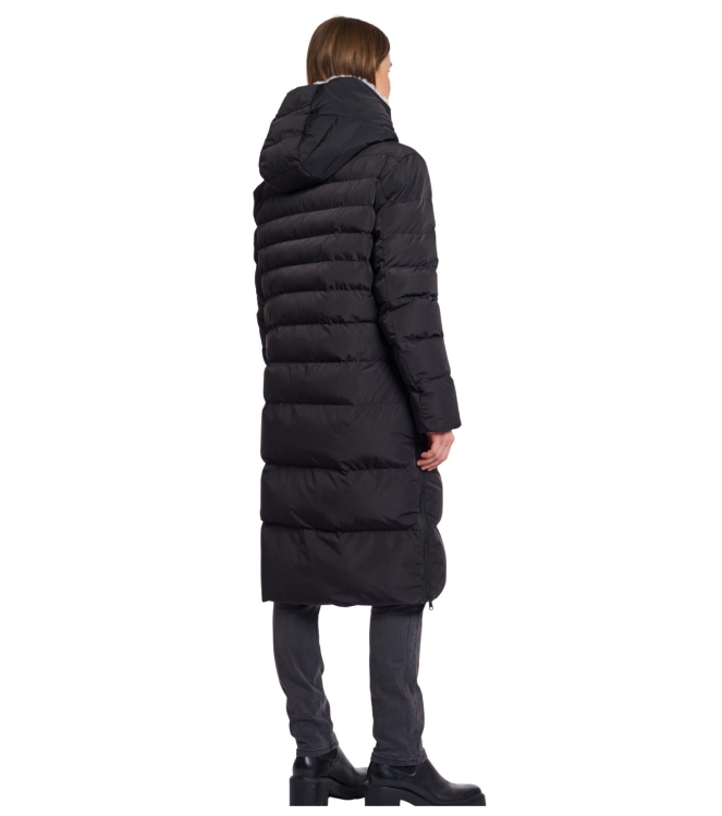 Rino en Pelle Long padded hooded coat with faux fur 10793 black stone
